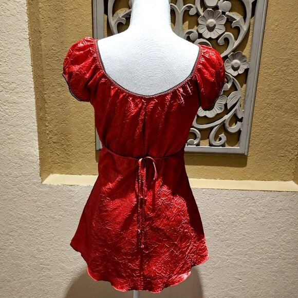 Red M Pinup Peasant Paisley Embroidered Y2K Grunge Vintage Punk Whimsgoth Top - Picture 2 of 14